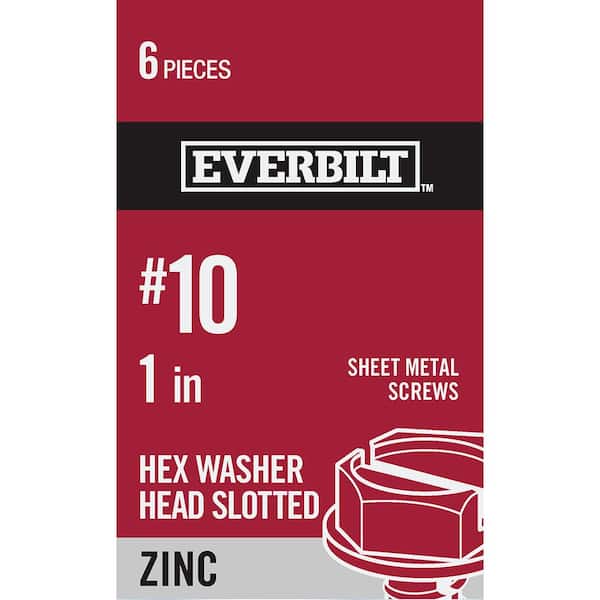 Everbilt #10 x 1 in. Zinc Plated Slotted Hex Head Sheet Metal Screw (6-Pack)