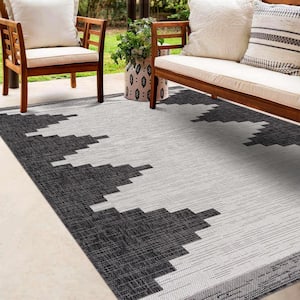 Djugun 8 ft. X 10 ft. Black/Charcoal/Off White Area Rug