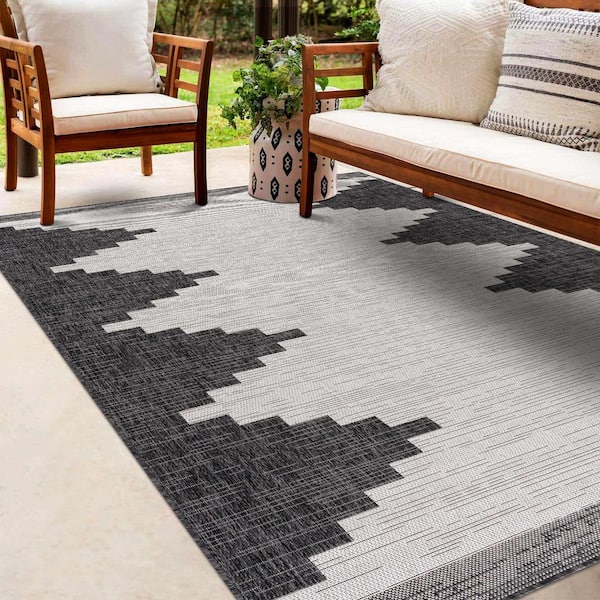 Djugun Black/Charcoal/Off White 9 ft. x 12 ft. Area Rug