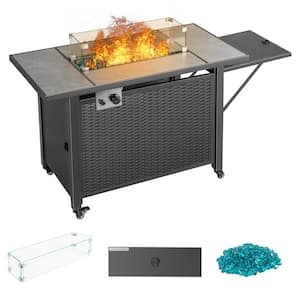 43 in. 50000 BTU Propane Outdoor Fire Pit Table With Ceramic Tile Top, Small Plate and Wheels