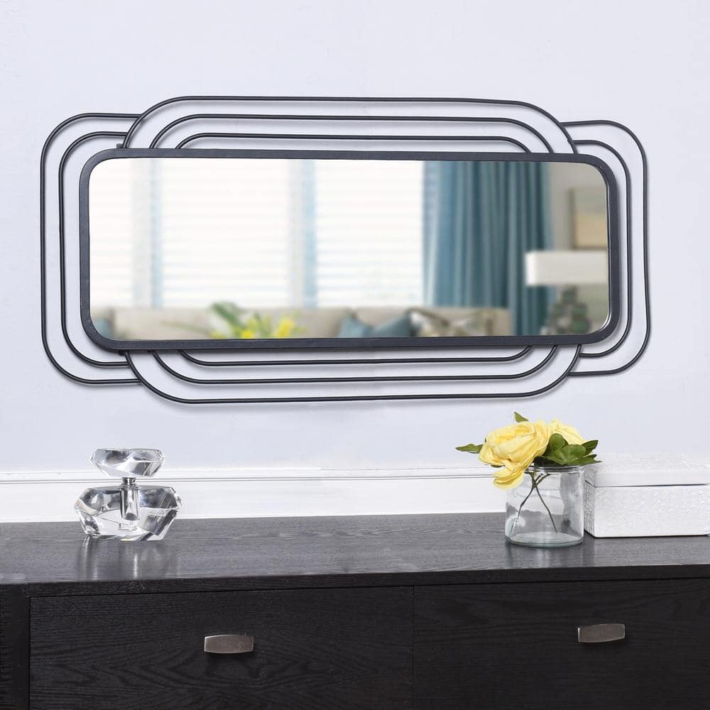 Gemma 36.5'' Matte Black Mid-Century Modern Rectangular Wall Mirror