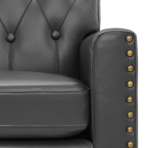 LUE BONA Dark Gray and Walnut Faux Leather Mid Century