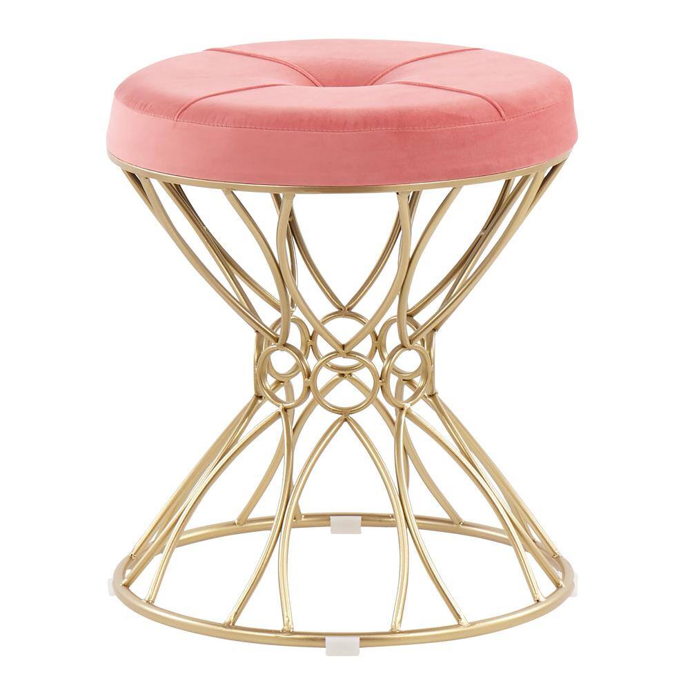 Lumisource Jasmine 18 in. x 16 in. x 16 in. Pink Velvet and Gold Vanity