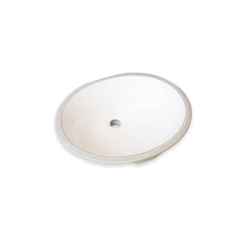 White Ceramic Oval Undermount Bathroom Sink with Overflow
