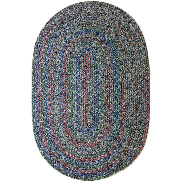 Rhody Rug Winslow Denim Blue Multicolored 2 ft. x 3 ft. Oval Indoor/Outdoor Braided Area Rug