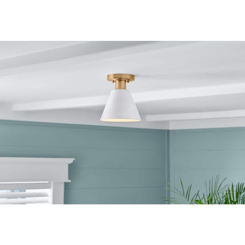 Finley 8 in. 1-Light White and Brass Semi-Flush Mount Ceiling Light Fixture with Metal Shade price history on PriceWatchPro