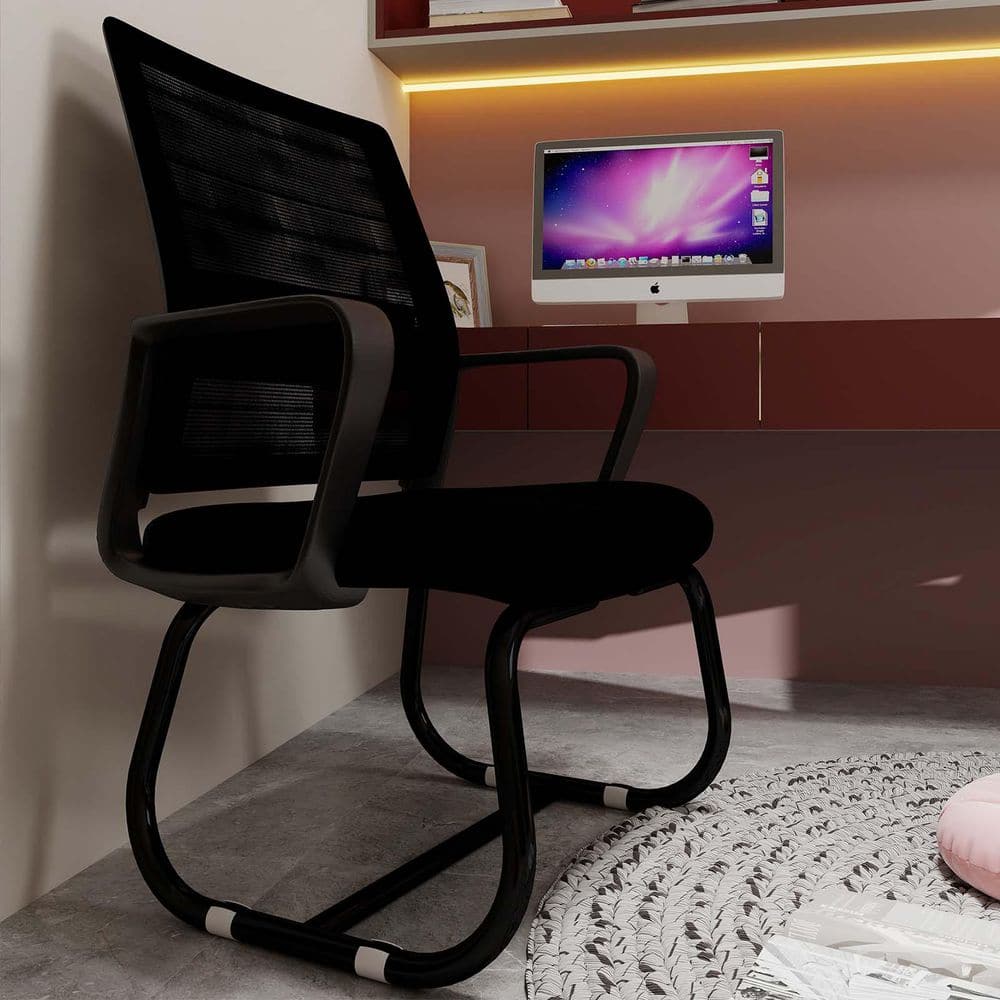 Black Metal Frame Modern Office Chair Upholstered Arm Chair Ergonomic Desk Chair Computer Chair for Home Office - Thumbnail 4