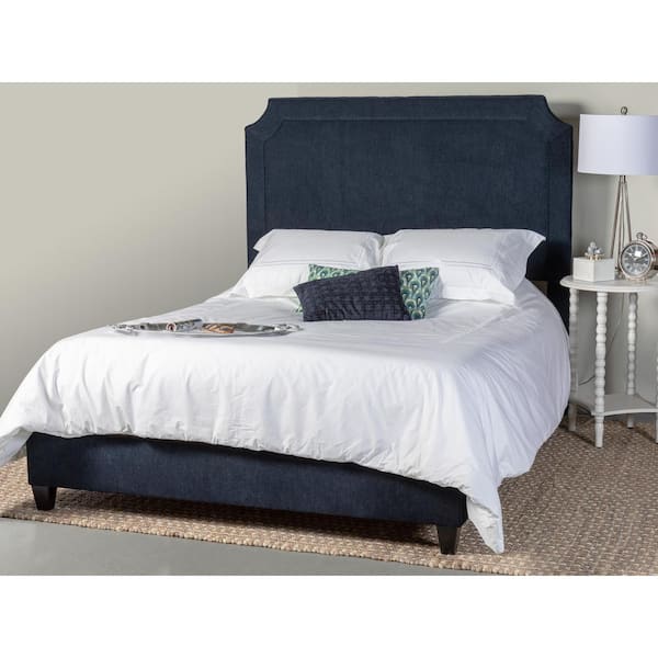Leffler Home Manor Belgrave Navy King Upholstered Bed with Side Rails and Footboard