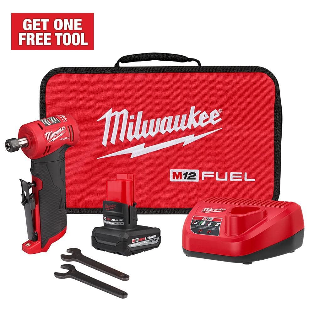 M12 FUEL 12V Lithium-Ion 1/4 in. Cordless Right Angle Die Grinder Kit w/XC High Output 5.0 Ah Battery Pack and Charger -  Milwaukee