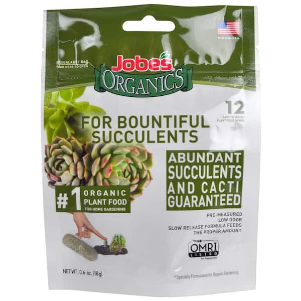 Jobe's Organics 0.13 lb. Organic Succulent Plant Food Fertilizer Spikes OMRI Registered (12-Pack)