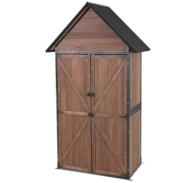 Outdoor Storage Cabinet 30.3 in. W x 16.5 in. D x 67.1 in. H Dark Brown Fir Wood Outdoor Storage Cabinet