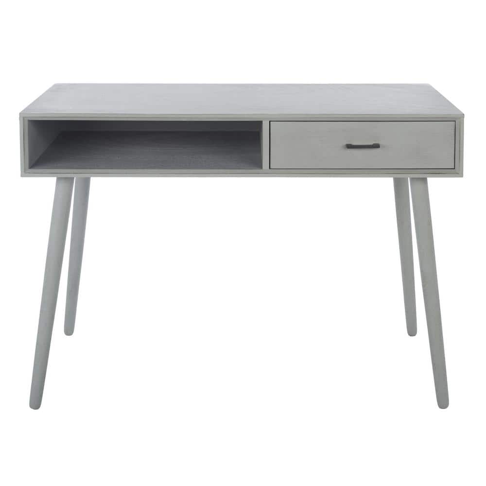 Distressed Grey Wood Mid-Century Writing Desk with Drawer