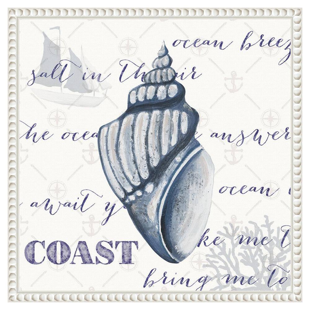 Indigo Ocean Treasures III Coastal Canvas Art with White Floater Frame