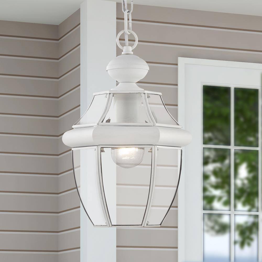 Monterey Elegant White Brass Outdoor Pendant with Clear Beveled Glass