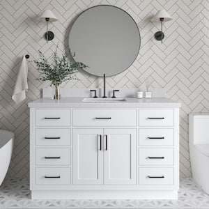 Hepburn 54 in. Single Sink Freestanding Bathroom Vanity in White with Carrara White Quartz Top