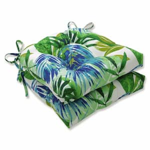 Floral 16 in. x 15.5 in. Outdoor Dining Chair Cushion in Blue/Green (Set of 2)