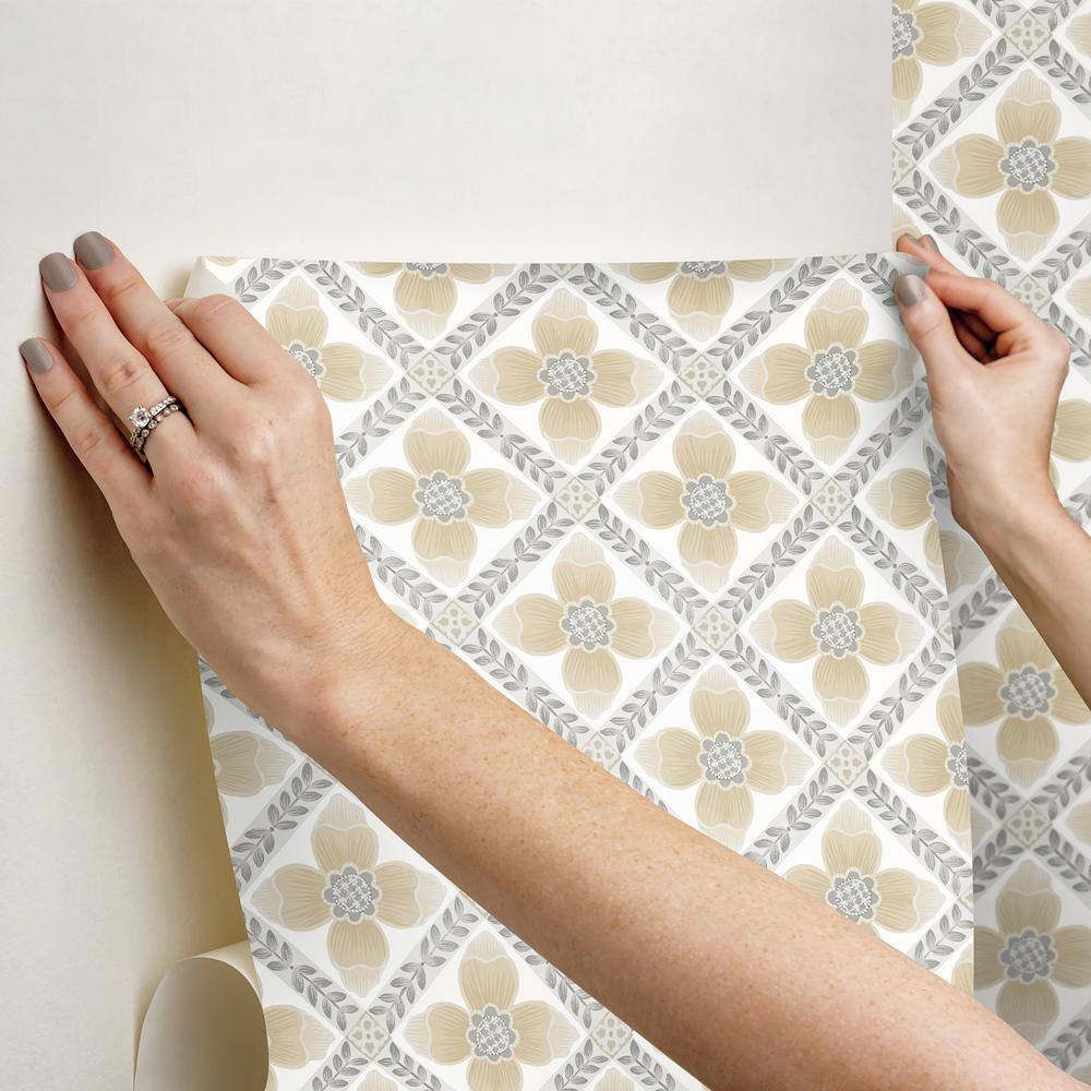 Mimi Neutral Quilted Floral Peel and Stick Wallpaper Roll