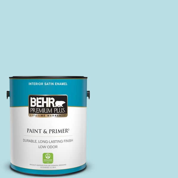 BEHR PREMIUM PLUS 1 gal. #M470-2 Basin Blue Satin Enamel Low Odor Interior Paint & Primer
