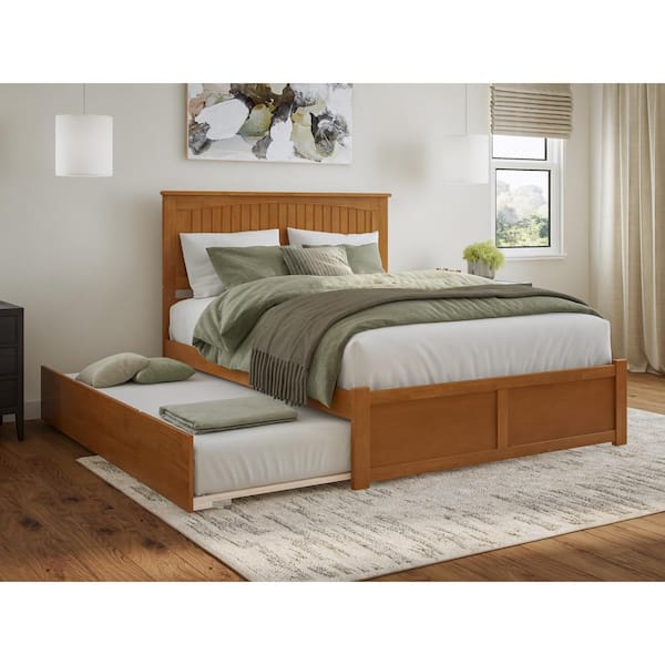 AFI Nantucket Light Toffee Natural Bronze Solid Wood Frame Queen Platform Bed with Footboard and Twin XL Trundle