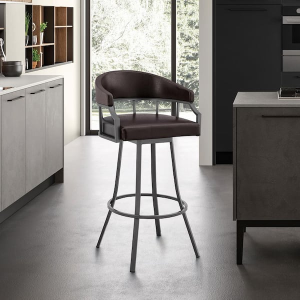 Armen Living Valerie 26 in. Brown/Java Brown High Back Metal Swivel Counter Stool with Faux Leather Seat