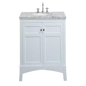 New York 24 in. W x 21.6 in. D x 32.6 in. H Bathroom Vanity in White with White Carrara Marble Top with White Sink