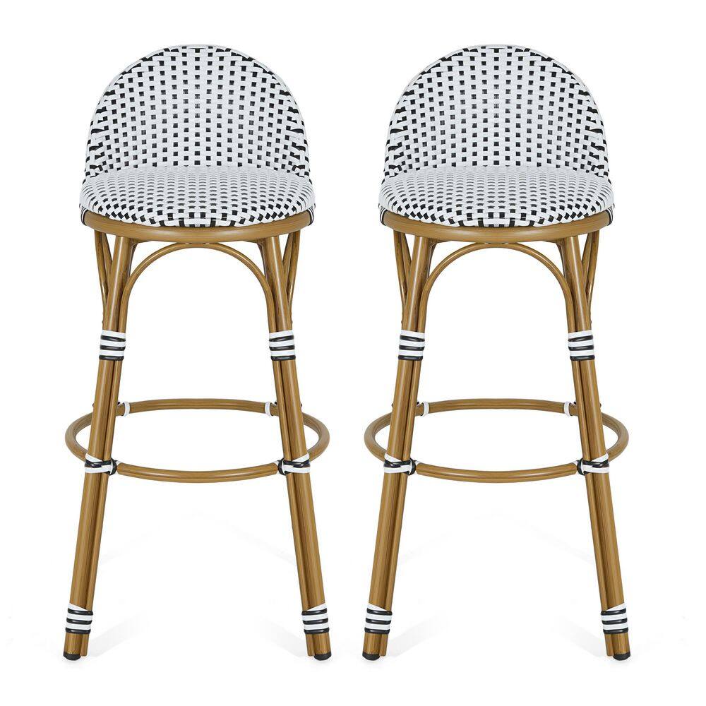 Sandra Metal Outdoor Bar Stool with Black and White Woven Wicker (2-Pack) price history on PriceWatchPro