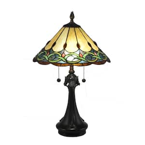 24 in. Antique Bronze Table Lamp with Hand Rolled Art Glass