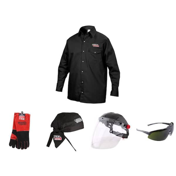 Premium Leather Gloves, Face Shield, Fire Resistant Shirt, 4 in. IR5 Glasses and 6 in. Doo Rag Welding Combo (5-Piece)