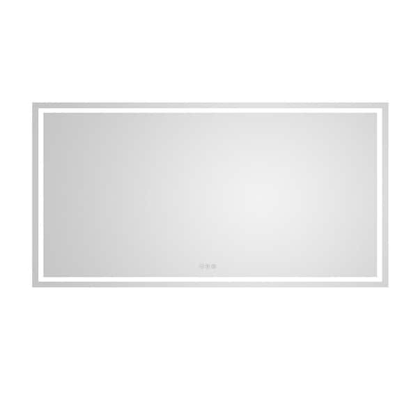 84 in. W x 48 in. H Rectangular Frameless Anti-Fog LED Light Wall Bathroom Vanity Mirror Front Light with Dimmer