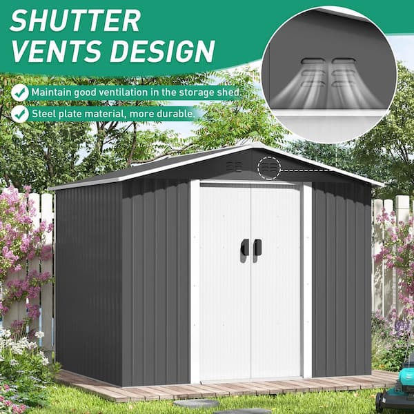 JAXPETY 8 ft. W x 6 ft. D Outdoor Storage Shed Metal Tool