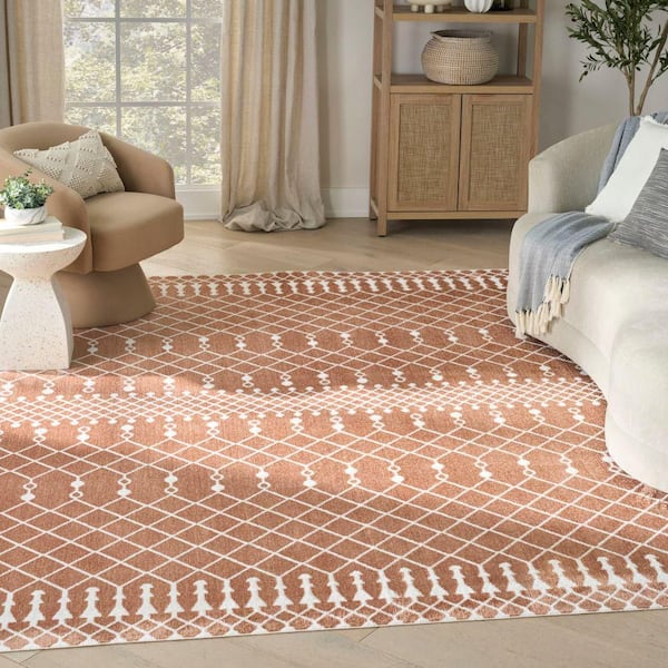 Astra Machine Washable Copper 8 ft. x 10 ft. Moroccan Transitional Area Rug