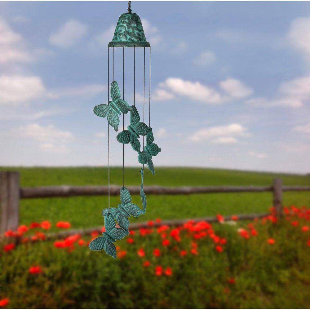 Verdigris Cast Metal Butterfly Wind Chime, 21 Inches