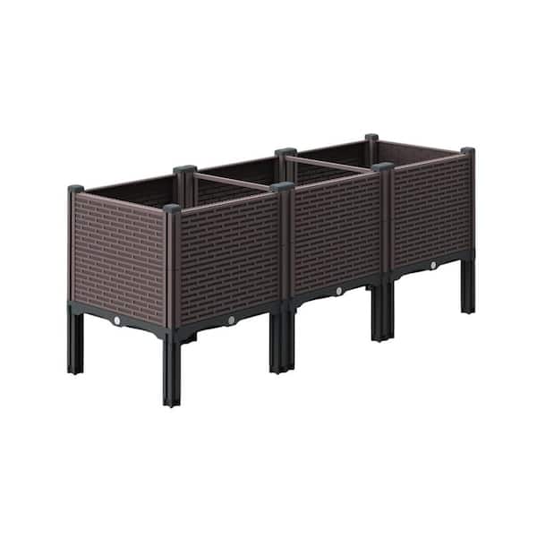 SenQWFa 47 in. L x 15 in. W x 19 in. H Raised Garden Bed with Drain Outlet, Brown Polypropylene Planter Box