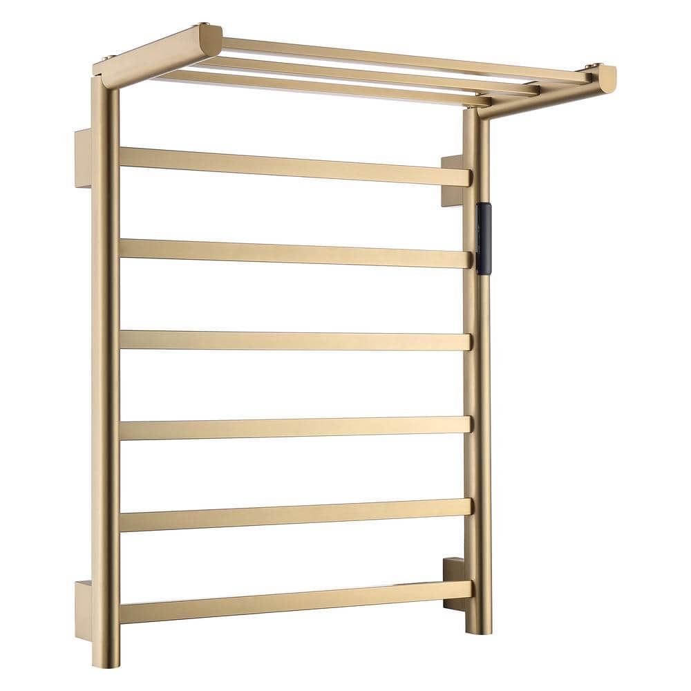 6 Stainless Steel Bars Drying Rack Towel Warmer Hardwired in Brushed Gold