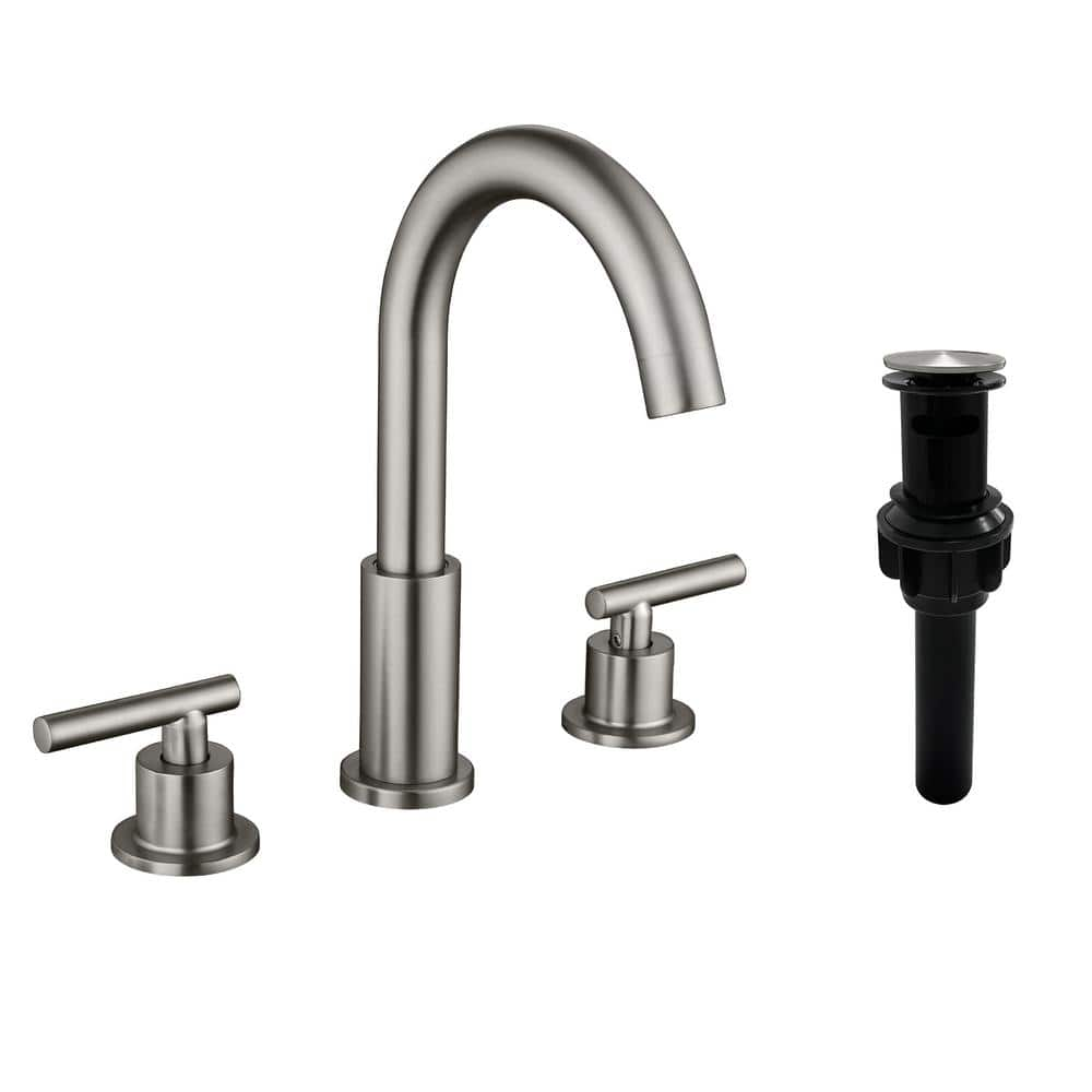 8 in. Widespread Double Handle Bathroom Faucet with Drain in Brushed Nickel -  WELLFOR, 1402BN