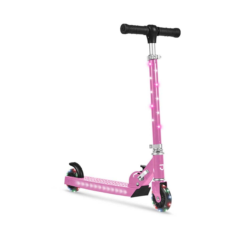 Jupiter Kick Scooter with LED Lights and Height Adjustable Handlebar Pink