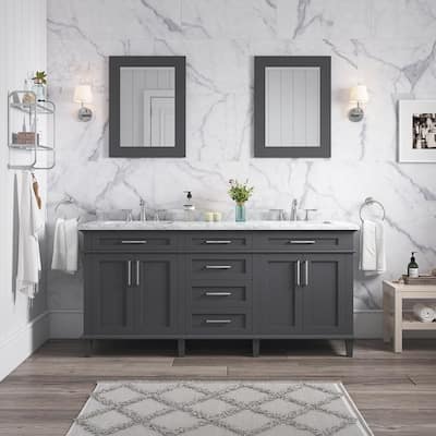 Sonoma 72 in. W x 22 in. D x 34 in H Bath Vanity in Dark Charcoal with White Carrara Marble Top