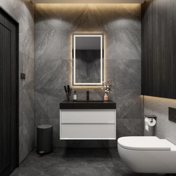 BV Better Vanity MIA 36 in. W x 20 in. D x 24 in. H Single Sink Floating Bath Vanity in Gloss White with Black Stainless Steel Top