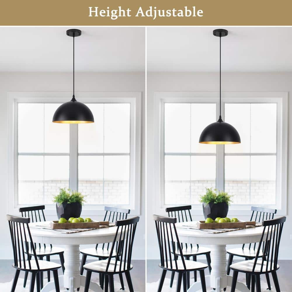 Black Metal Dome Pendant Light with Adjustable Height