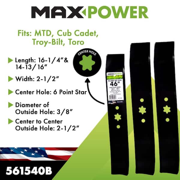MaxPower 3 Blade Mulching Set for Many 46 in. Cut MTD, Cub Cadet