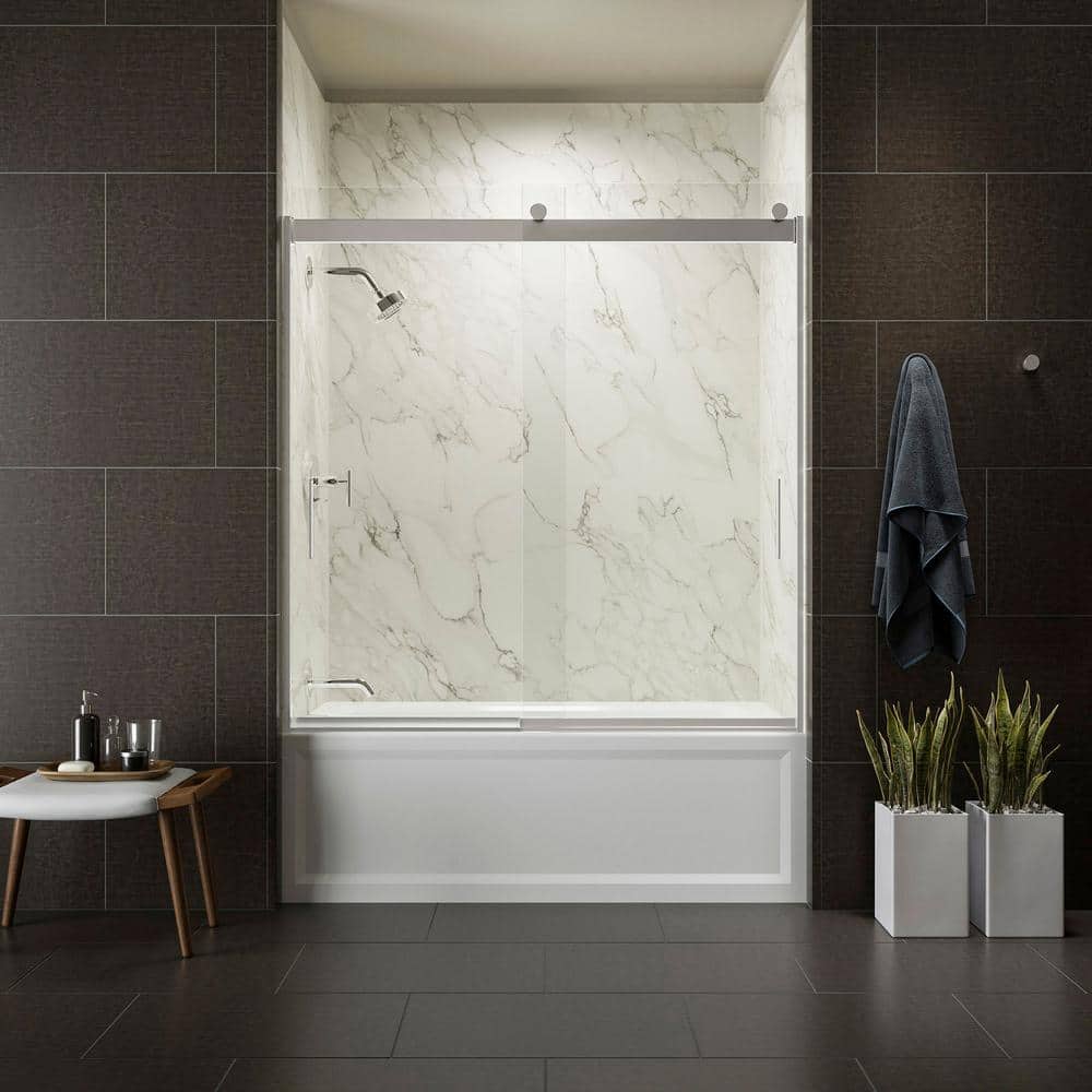 Levity Collection K-706002-L-SH 60"" CleanCoat Frameless Sliding Bath Door with 0.25"" Thick Crystal Clear Glass and Vertical Blade Handles in Bright -  Kohler, K706002LSH