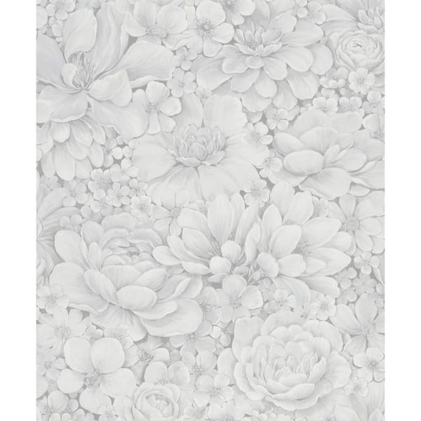 Unbranded Floral Texture Grey Matte Finish Vinyl on Non-Woven Non-Pasted Wallpaper Roll
