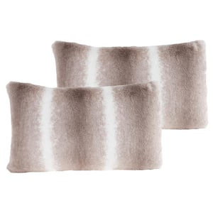 Gray and White 19 in. L x 11 in. W Faux Rabbit Fur Throw Pillow (Set of 2)