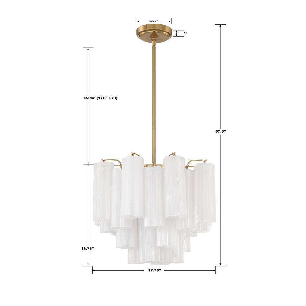 Aged Brass and White Glass 4-Light Chandelier