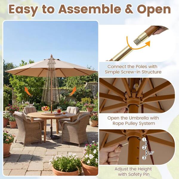 8 patio umbrella with wooden pole 9ft 8-Rib inch or four Gymax 6 ft Patio Umbrella