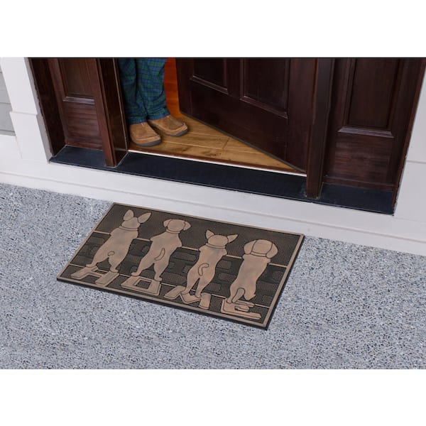 A1 Home Collections A1hc Copper 18 in. x 30 in. Rubber Pin Non-Slip Backing Indoor/Outdoor Entrance Durable Door Mat, Copper Dogs Playing