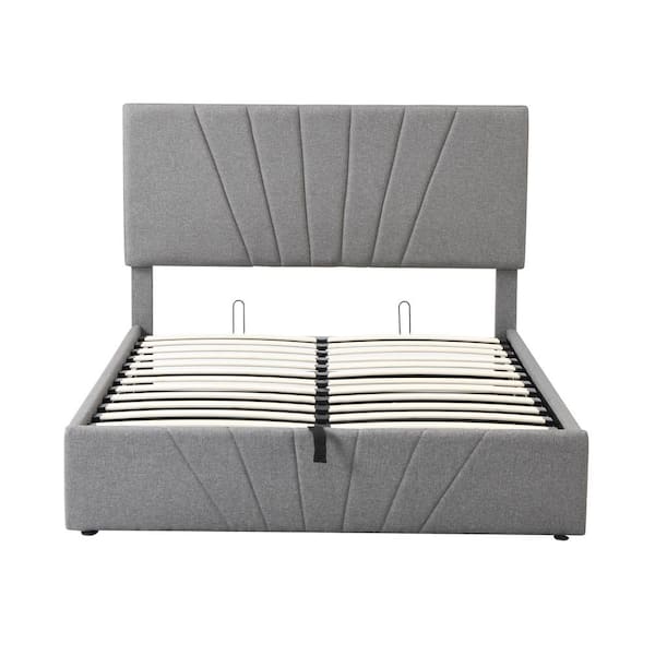 Utopia 4niture Caliiope 58.8 in. W Gray Linen Wood Frame Full Platform Bed