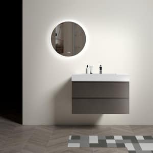 Aaby 36 in. W x 18 in. D x 25 in . H Wall Mounted Floating Bath Vanity Cabinet in Gray with Solid Surface Top and Sink