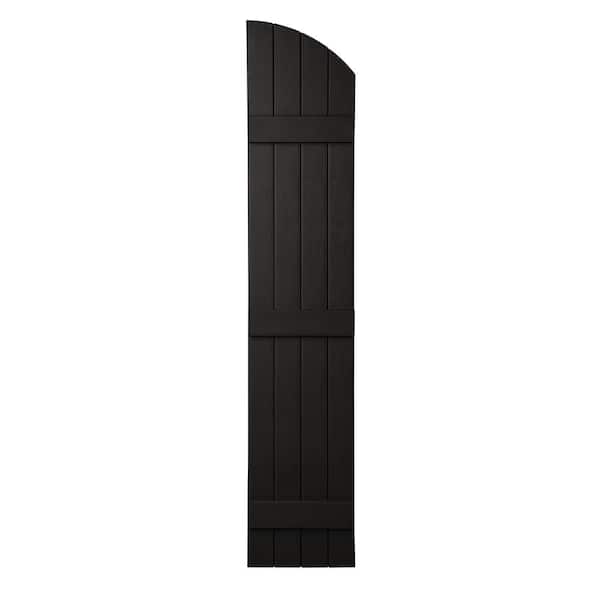 Ply Gem 15 in. x 85 in. Polypropylene Plastic Closed Arch Top Board and Batten Shutters Pair in Peppercorn