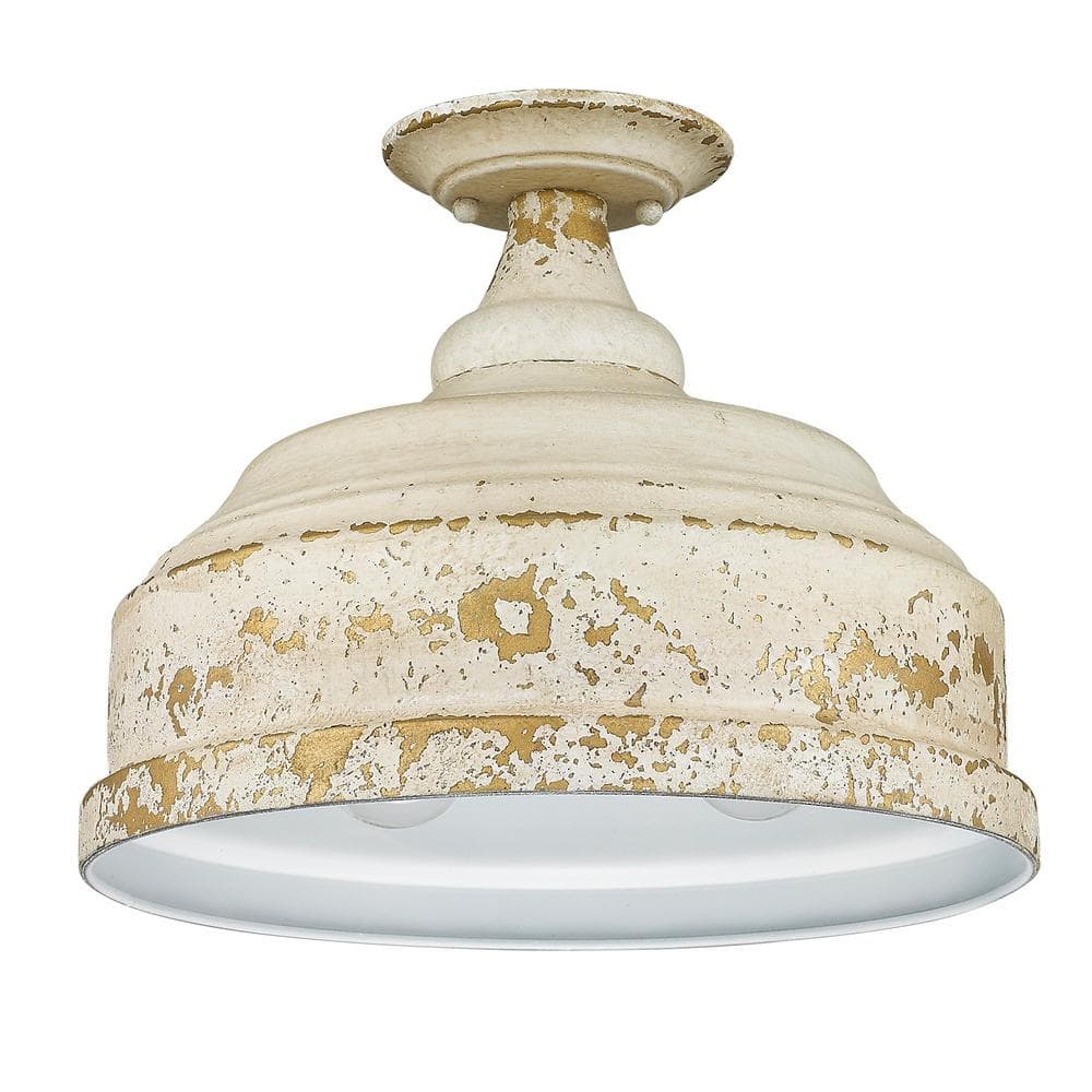 Antique Ivory Farmhouse 3-Light Semi-Flush Mount for Indoor/Outdoor